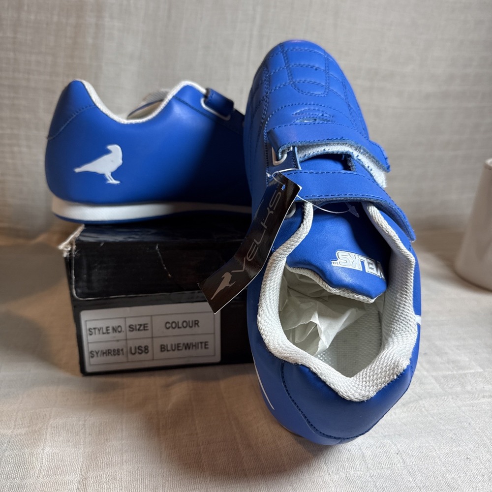 Velks Sport Mens Hook & Loop Walking Sneaker Shoes Blue White HR881 Size 8 NEW